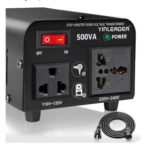 Black 500VA Step Up & Down Voltage Transformer